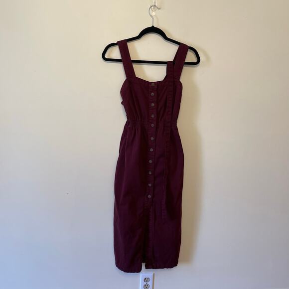 BDG Dresses & Skirts - BDG Urban Outfitters S dress burgundy solid button up midi belt boho chic